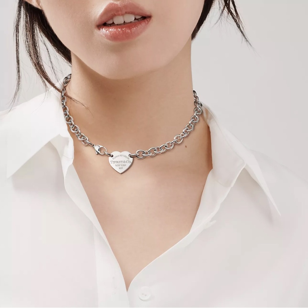 Tiffany Heart Tag Chain Link Choker